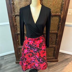 Diane Von Furstenberg Black and Pink A-Line Skirt
